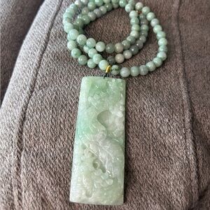 Grade A Jade Beaded Necklace with Jade Phoenix Pendant